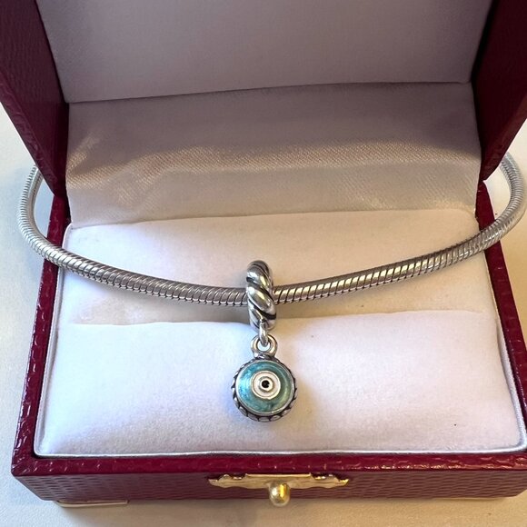 Retired Pandora Evil Eye Dangle Charm in .925 sterling silver/enamel - Picture 4 of 6